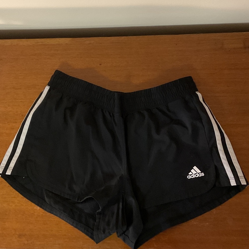 Adidas Women's Black Athletic Shorts with White Stripes